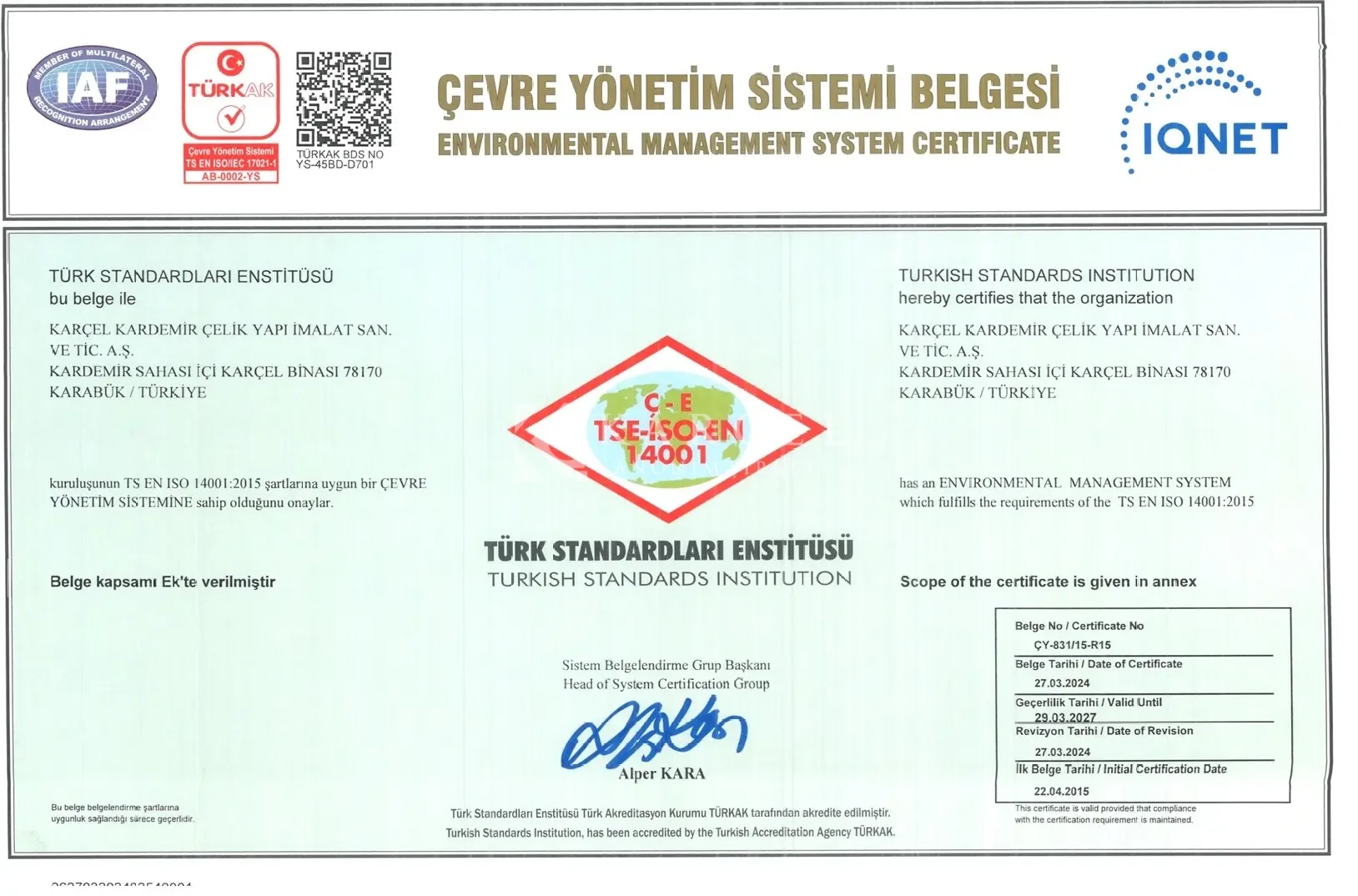 TSE EN ISO 14001