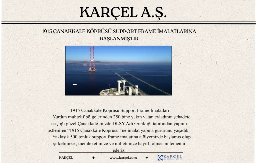 1915 Çanakkale Bridge Support Frame Manufacturing Started