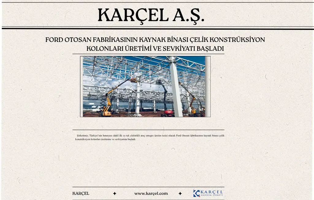 Production and Shipment of Steel Construction Columns for the Welding Building of Ford Otosan Factory Started