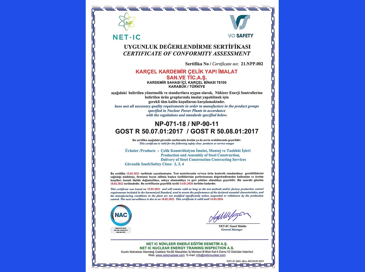 Şirketimiz Türkiye'de Nükleer Enerji Alanında Sertifikaya Sahip İlk Firma Oldu